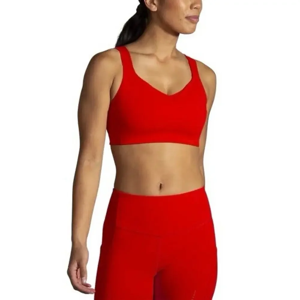 Brooks Juno High-Support Red Wireless Sports Bra 34C Crossback Adjustable Straps